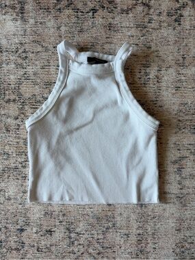 Forever 21 White Ribbed Halter Crop Tank